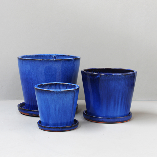 Fireworks Blue Cover Pot Set 3 with saucers - D31, 26 & 19cm